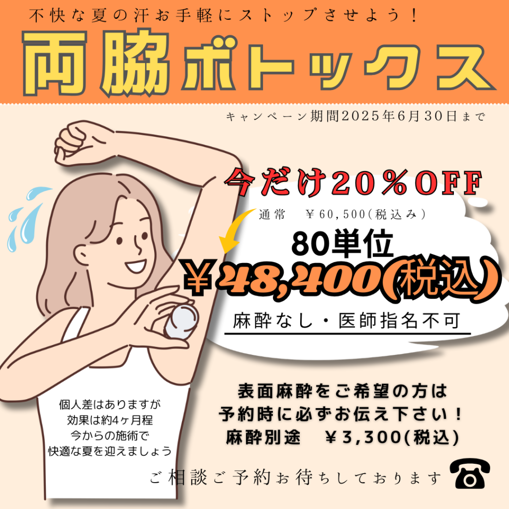 両脇ボトックス20％OFF
